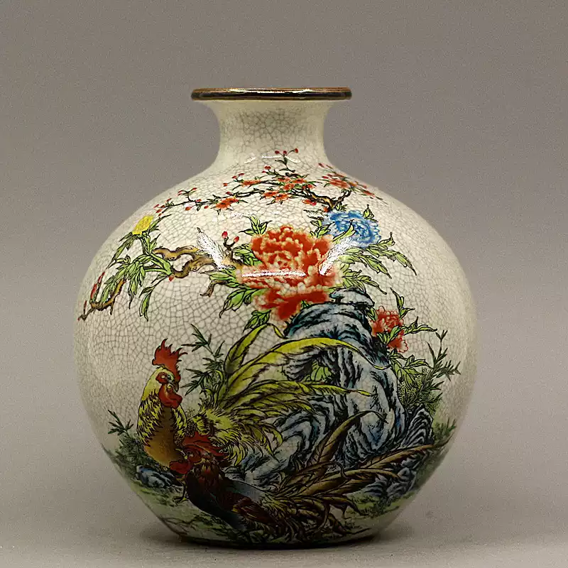 清乾隆珐琅彩花鸟六方黄色赏瓶仿古瓷器古董古玩收藏老货旧货摆件