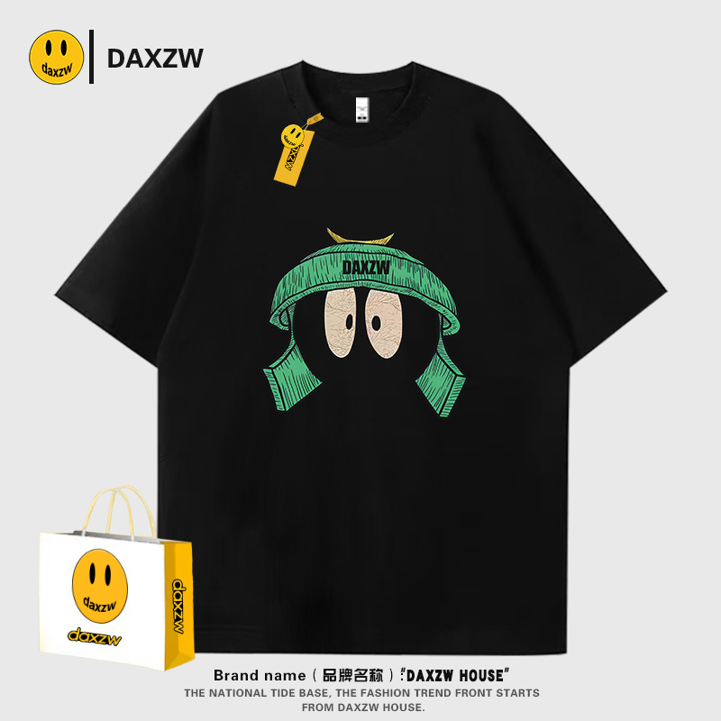 Daxzw American Heavyweight Fashion Brand Summer Casual Round Neck Loose Half-Sleeve Top Short-Sleeve T-Shirt for Men and Women ins