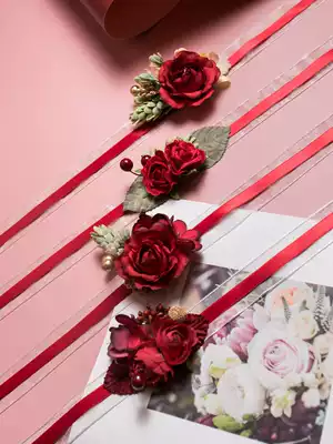 MISS XIU Wedding magenta corsage]Original design fabric wrist flower Bride groom bridesmaid sister group