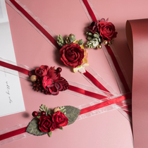 MISS XIU Wedding magenta corsage] Original design fabric wrist flower Bride groom bridesmaid sister group