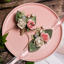 MISSXIU wedding pink series]Beautiful Sen retro bridal bridesmaid wrist flower corsage combination champagne color