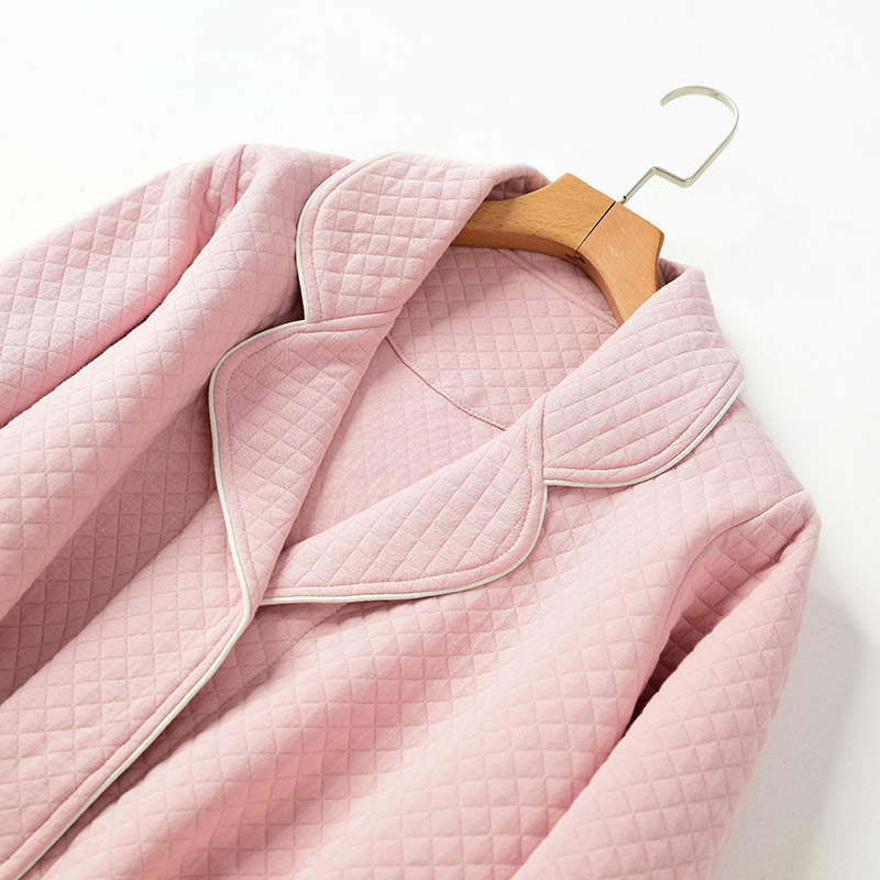 Cặp đôi mẫu áo choàng nhà cotton không khí buộc dây áo choàng dài dày cotton mùa thu và đồ ngủ ấm áp mùa đông đồ bộ pijama