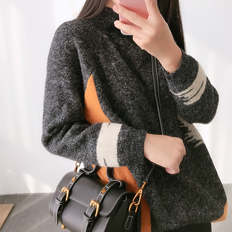 Áo len nữ nửa cổ len Áo len cổ lọ màu dày Áo len tay áo Áo sơ mi thu đông ao kieu dep