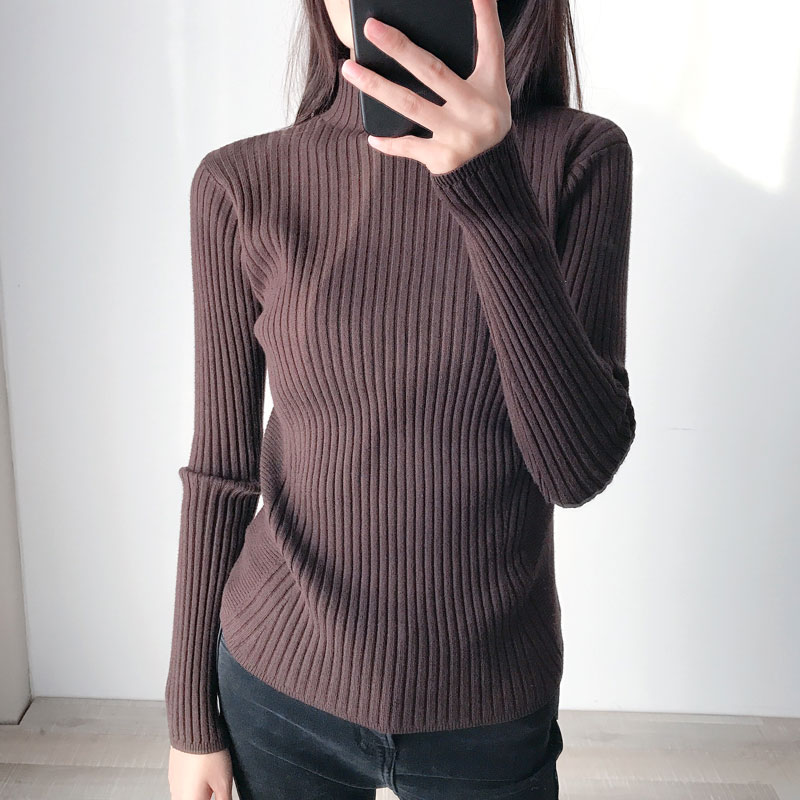 Hiệu ứng thân trên rất tốt, tự tu luyện, co giãn, áo len chạm đáy, cổ cao nửa người, áo len hầm hố, áo len, mùa thu đông của phụ nữ áo kiểu nữ đẹp