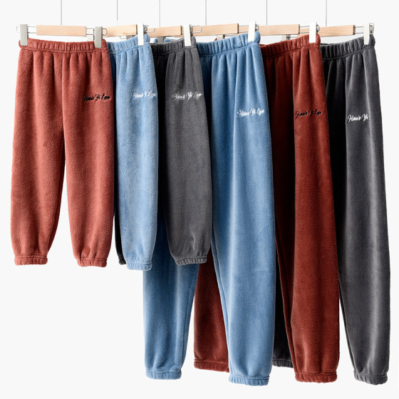 Parent-child warm pants for men and women, flannel pajama pants for boys and girls, warm home trousers for winter