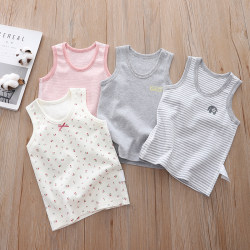 Free shipping two pieces of autumn and winter bottoming T -shirt children's vest without fluorescent agent, male and female pure cotton sling children's clothing