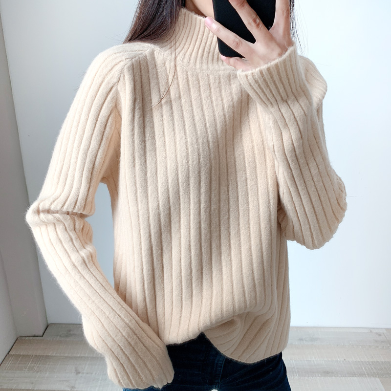 Mềm mại và dày, áo len nửa cổ của phụ nữ, áo crop top, mỏng, ấm áp, mùa thu và mùa đông thời trang công sở nữ cao cấp