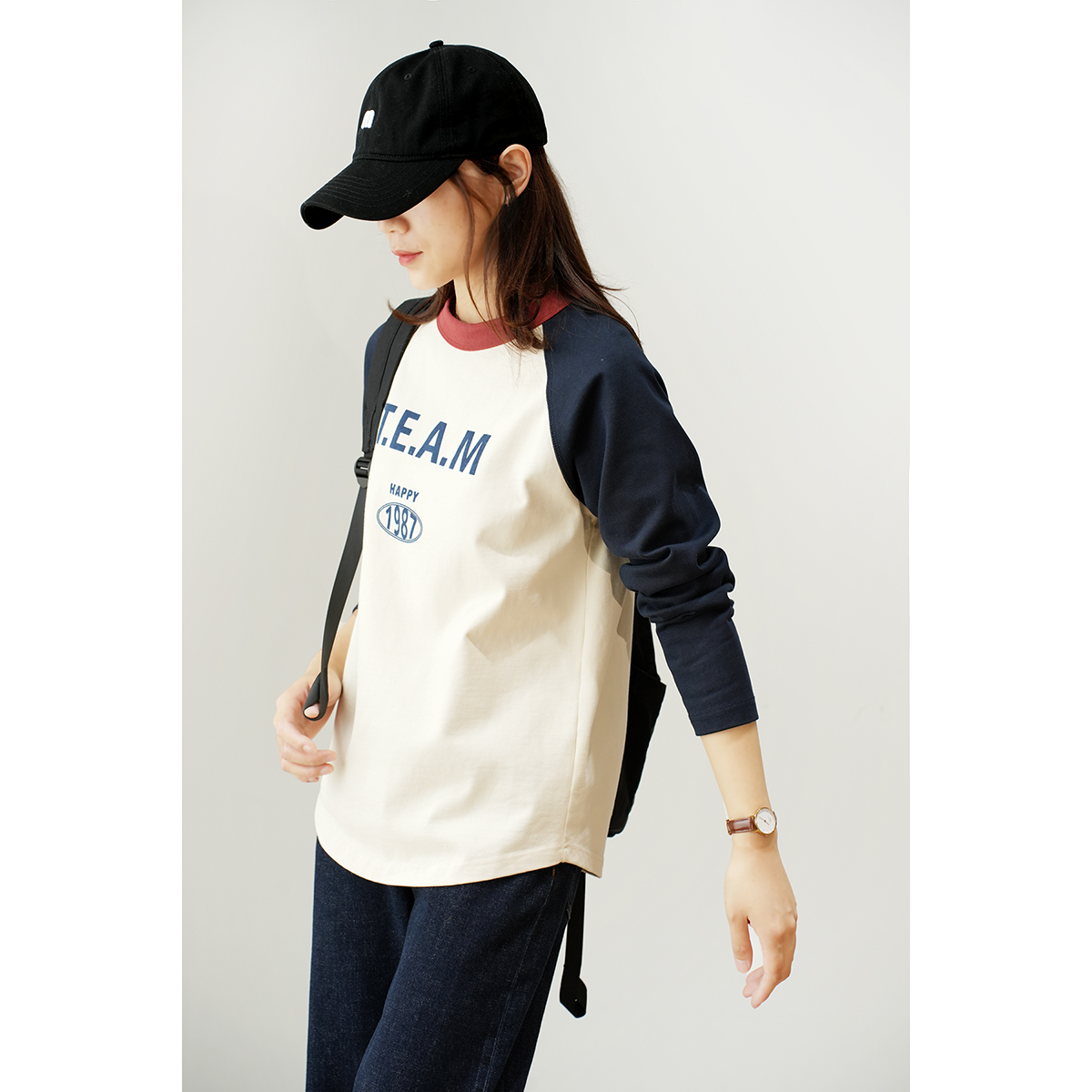 Lady T-shirt inserts shoulder sleeves dress washed full cotton thick combed cotton long sleeve spring and autumn in Shandong online store women's clothes-Taobao