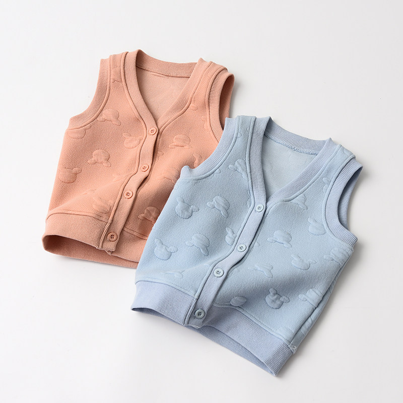 Children's pure cotton air layer small waistcoat boy girl V collar pure color baby vest outside wearing canon shoulder-Taobao