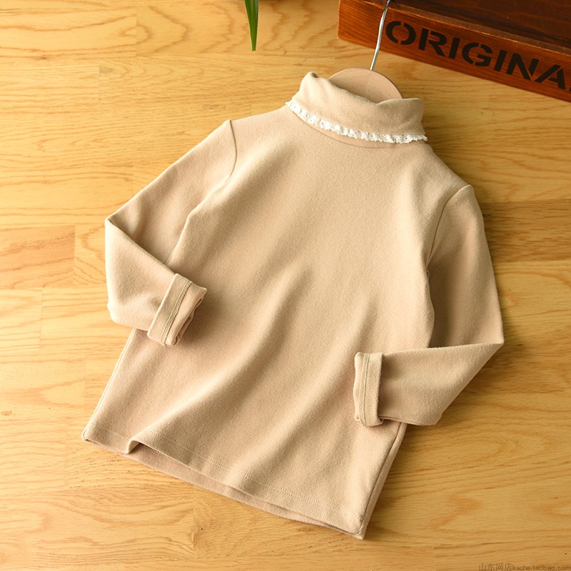 Áo thun cotton dày co giãn trẻ em cổ cao áo thun đáy quần ren bên bé trai mùa thu mới cửa hàng quần áo trẻ em
