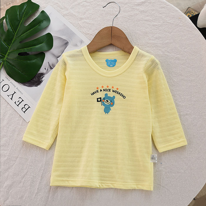 Áo cotton mỏng cotton mềm mại cho trẻ em Áo thun dài tay cho trẻ em Áo cổ tròn Đầm cổ bé trai và bé gái Không có chất huỳnh quang áo thun có cổ cho bé