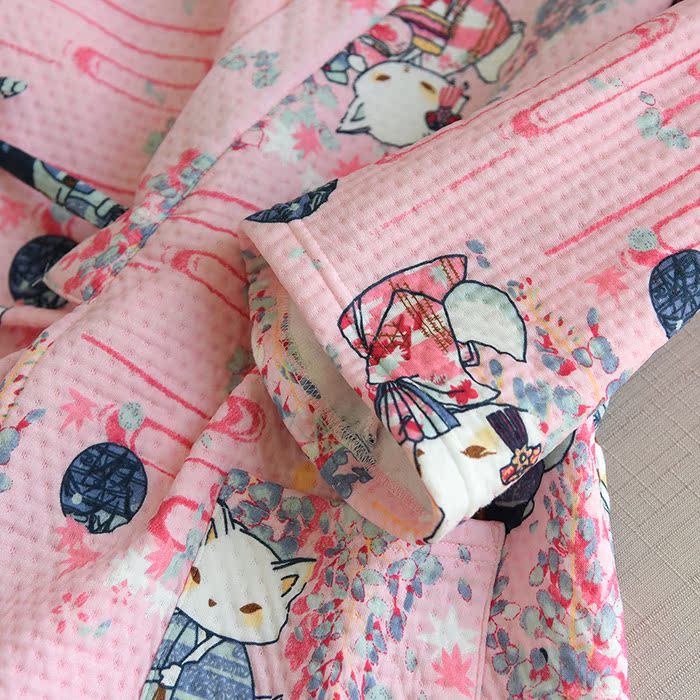 Bộ đồ kimono Nhật Bản cotton air layer nữ dài tay quần nhà đồ ngủ đồ ngủ mùa thu đông đồ ngủ đẹp