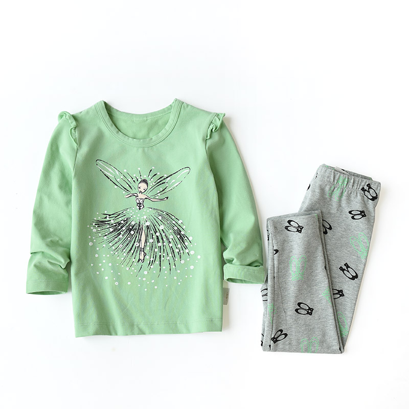 Cô gái Lycra bộ đồ lót cotton Quần áo gia đình hai mảnh Quần áo mùa thu Quần dài Đồ ngủ Trẻ em lớn Quần áo mùa thu và mùa đông quần áo bé gái