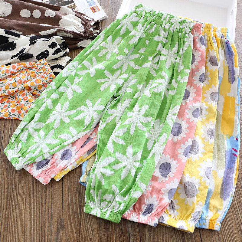 Male and female fashion Fashion Anti-mosquito Pants Summer Light Cage Pants Cartoon Casual Pure Cotton Loose Children Baby Casual Long Pants