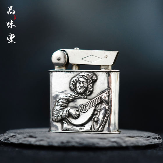 1930年代荷兰纯银宝剑银标名画浮雕抬臂煤油古董打火机烟具绝版稀