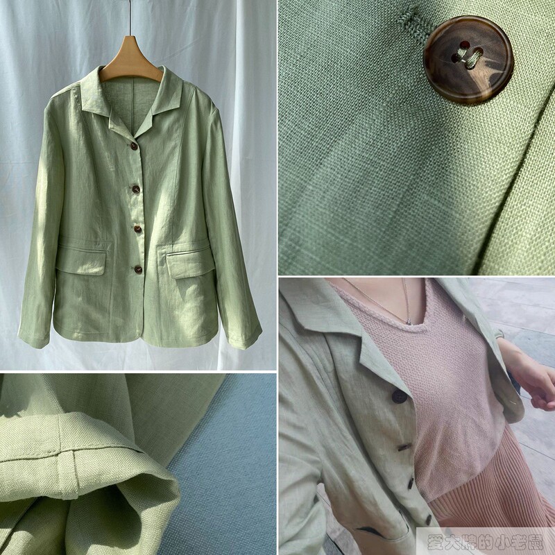 French-Style Pure Linen Jacket Top·Elegant Sage Green Lazy Casual Blazer