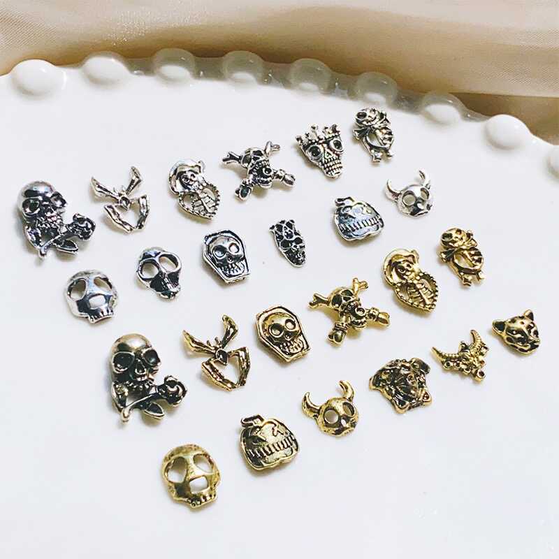 A Variety of Ancient Gold Ancient Sonic Skull Skeleton Nail Art Accessories Dark Halloween Metal Nail Accessories Ghost