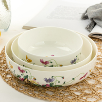 Jin Lan Jade Bone Porcelain Enamel 8 5 Inch Bowl Deep Vegetable Plate Straight mouth Deep Plate Hot Dry noodle bowl