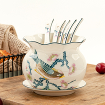 Jinyu Tangshan bone china small spoon cage lucky bag flower basket small spoon tube with drain dish spoon storage meat small flower pot