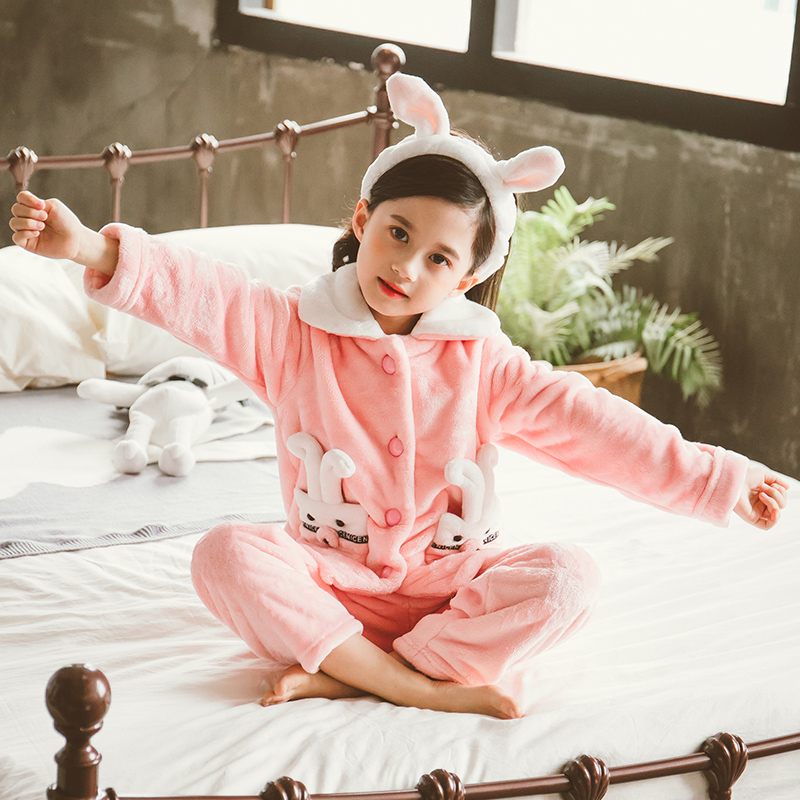 Winter Children Sleepwear Flannel Velvet Girls Coral Suede Pyjamas Suit Girl Autumn Winter Thickening Princess Big Boy Long Sleeve