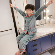 Childrens pajamas coral velvet autumn and winter thickened baby boy home suit suit boys flannel pajamas