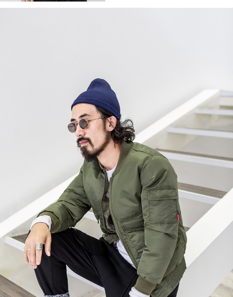Tide thương hiệu mùa đông nam Nhật Bản đơn giản quần áo cotton màu rắn thanh niên cổ áo dụng cụ túi áo sơ mi giản dị áo khoác bóng chày bomber