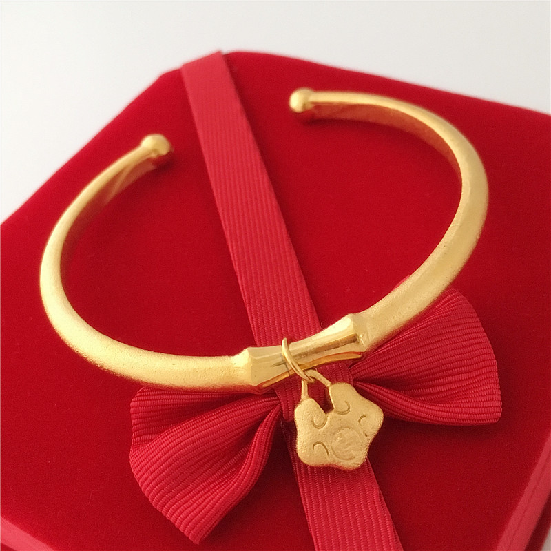 Mới chà Long Life Lock Bracelet Việt Nam Sha Jin mở tre Bracelet 24K đồng mạ vàng dài không màu đồ trang sức