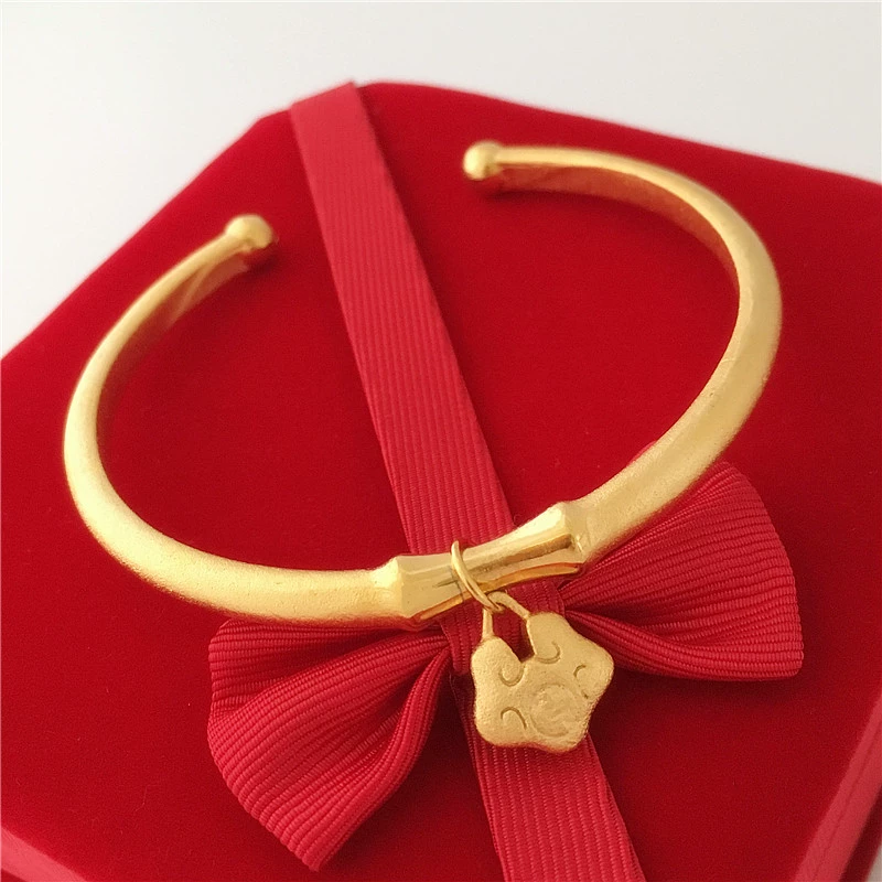 Mới chà Long Life Lock Bracelet Việt Nam Sha Jin mở tre Bracelet 24K đồng mạ vàng dài không màu đồ trang sức vòng tay tinh lâm