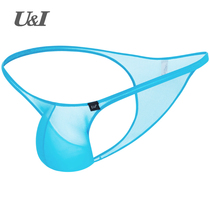 U & I sexy briefs mens Thin Ice Silk UI ultra low waist Tide mens scrotum to bikini half-bag hip