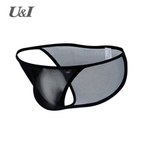 Mens personality briefs one-piece up U convex bag sexy Thin Ice Silk sports Breathable High fork underwear