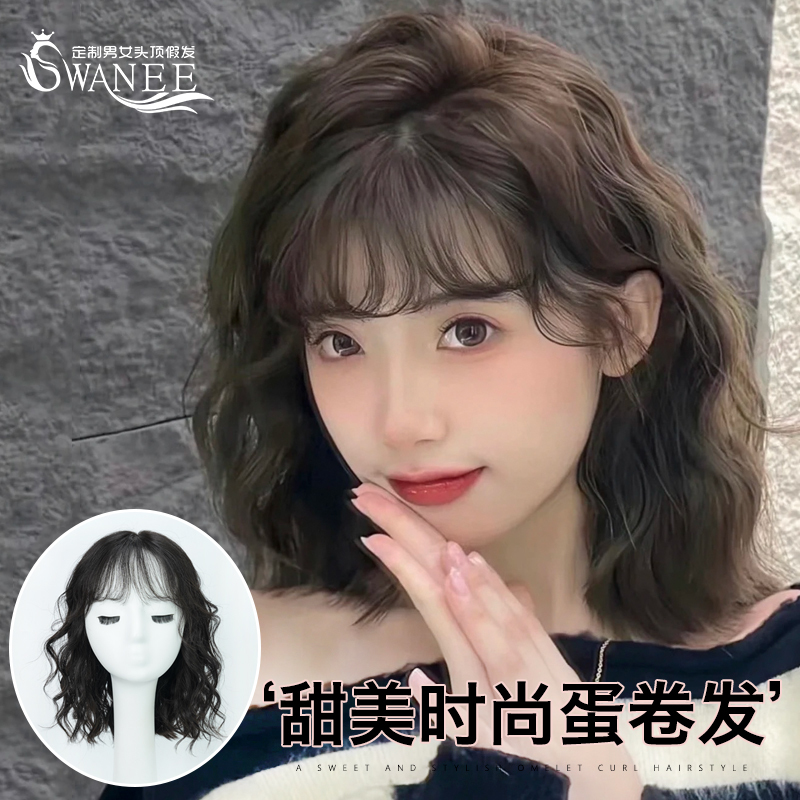 Swanee Wig for Women, Short Curly Hair, Real Human Hair, Lace Breathable Full Head Wig, Egg Roll, Wool Curls
