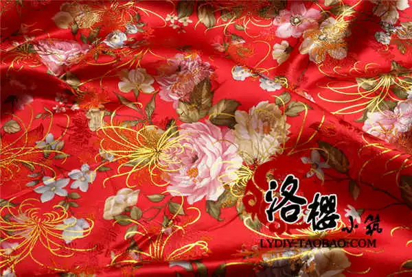 Vải thổ cẩm, trang phục, quần áo trẻ em Hanfu, vải kimono, sườn xám COS, vải satin, hoa mẫu đơn lụa vàng - Vải vải tự làm