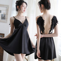 Fashion slip back sling nightgown sexy pajamas women simulation silk home clothes hot Angel Wings clothing silky clothes