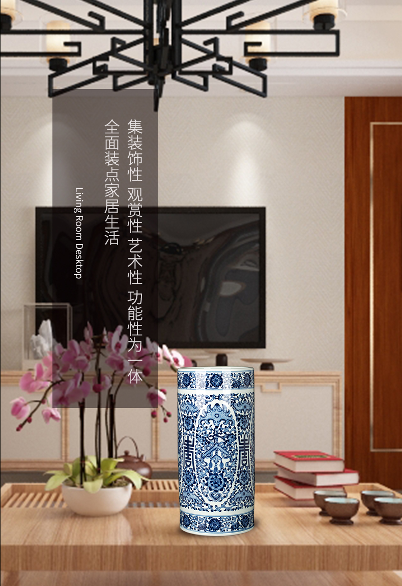 The New Chinese blue and white porcelain of jingdezhen ceramics live long and proper cap tube bottle arranging flowers, vases, decorative crafts