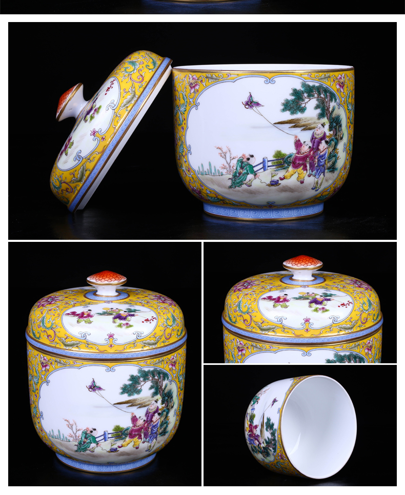 Jingdezhen ceramic hand - made tong qu pu 'er tea caddy fixings seal tank home installed tank storage tank is large