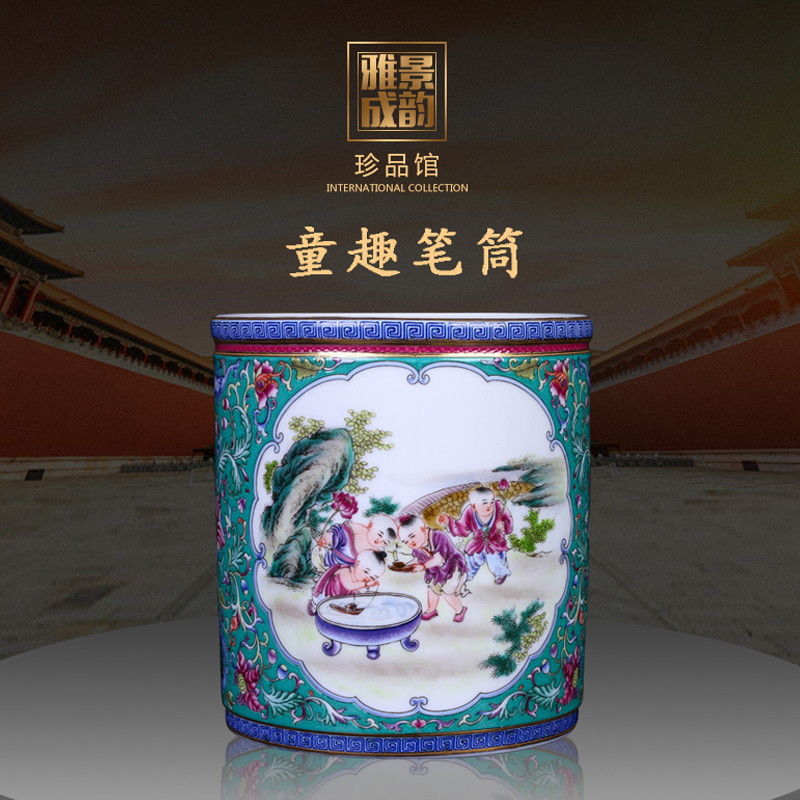 Restoring ancient ways of jingdezhen ceramic powder wariety pen container office furnishing articles home decorative arts and crafts opening gifts head