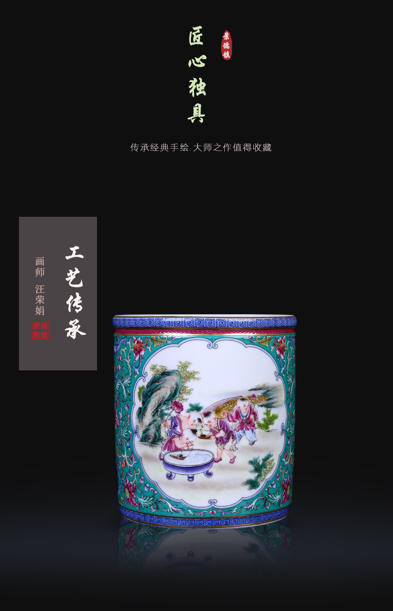 Restoring ancient ways of jingdezhen ceramic powder wariety pen container office furnishing articles home decorative arts and crafts opening gifts head