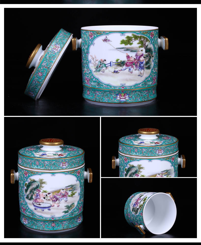 Jingdezhen ceramic tea POTS household seal tank storage tank of a large new Chinese style adornment furnishing articles