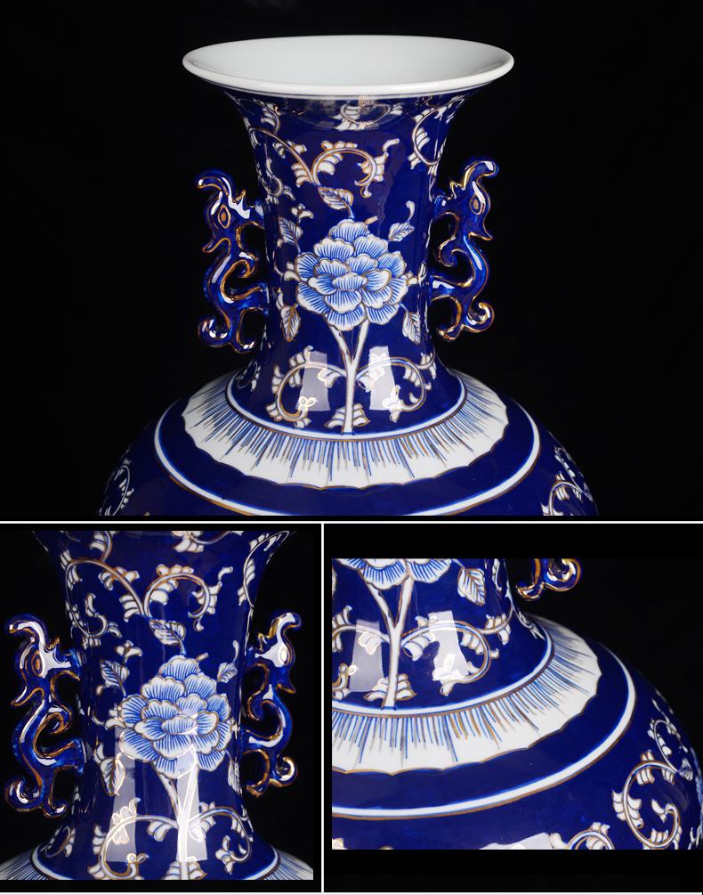 Blue and white porcelain of jingdezhen ceramics up with retro floor decoration vase sitting room furnishing articles of Chinese style household act the role ofing is tasted