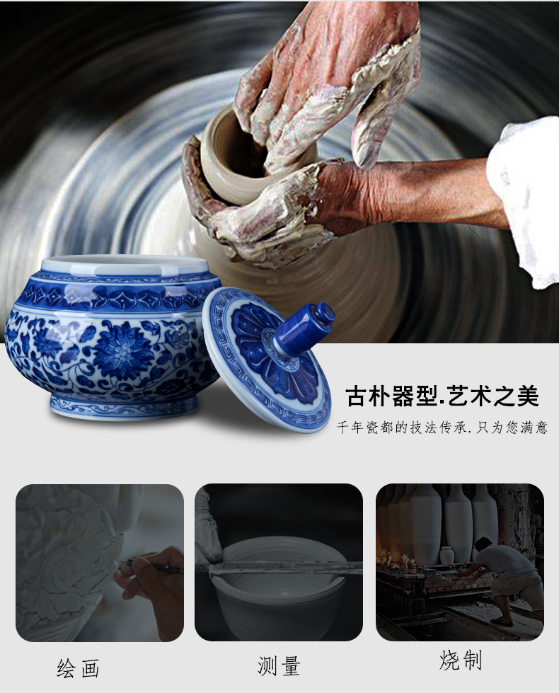 The New Chinese blue and white porcelain of jingdezhen ceramics bound lotus flower adornment furnishing articles teahouse tea caddy fixings storage tank