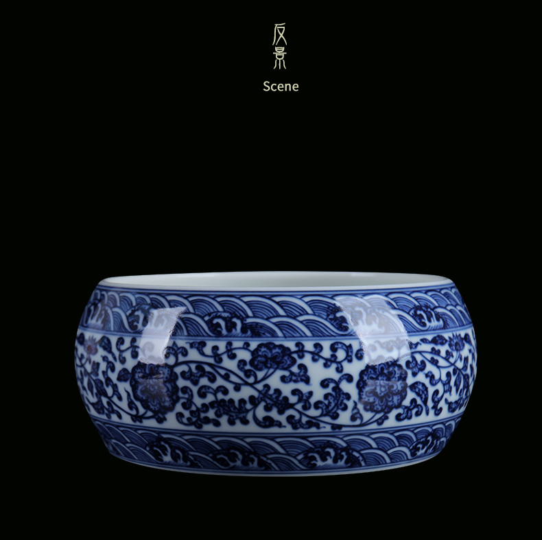 Blue and white porcelain of jingdezhen ceramics burn around branch lotus writing brush washer from sitting room adornment study of new Chinese style household furnishing articles