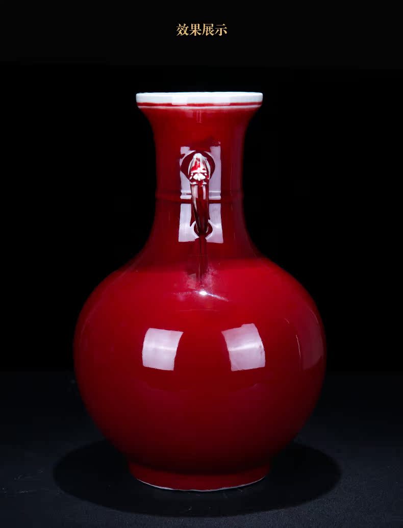 Jingdezhen ceramic I and contracted ruby red double phoenix sitting room porch decoration porcelain vase household furnishing articles