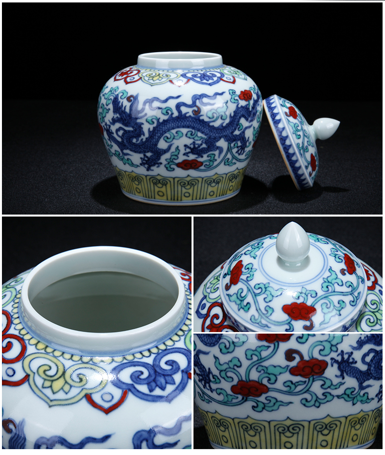 Jingdezhen ceramic modern blue and white dragon day word can of household contracted and maintain the sitting room tea table decoration furnishing articles