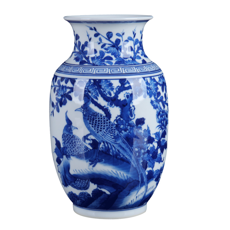 I and contracted blue and white porcelain of jingdezhen ceramics golden pheasant idea gourd bottle household flower vase sitting room adornment is placed