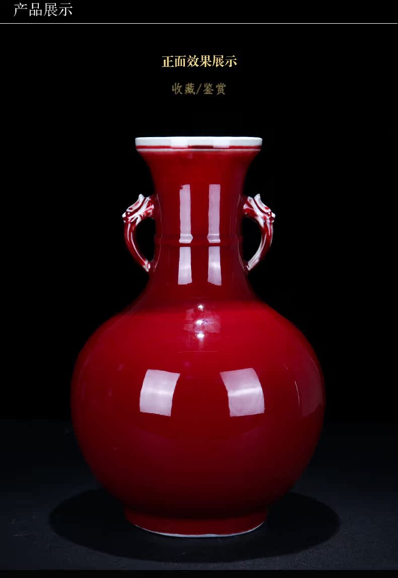 Jingdezhen ceramic I and contracted ruby red double phoenix sitting room porch decoration porcelain vase household furnishing articles