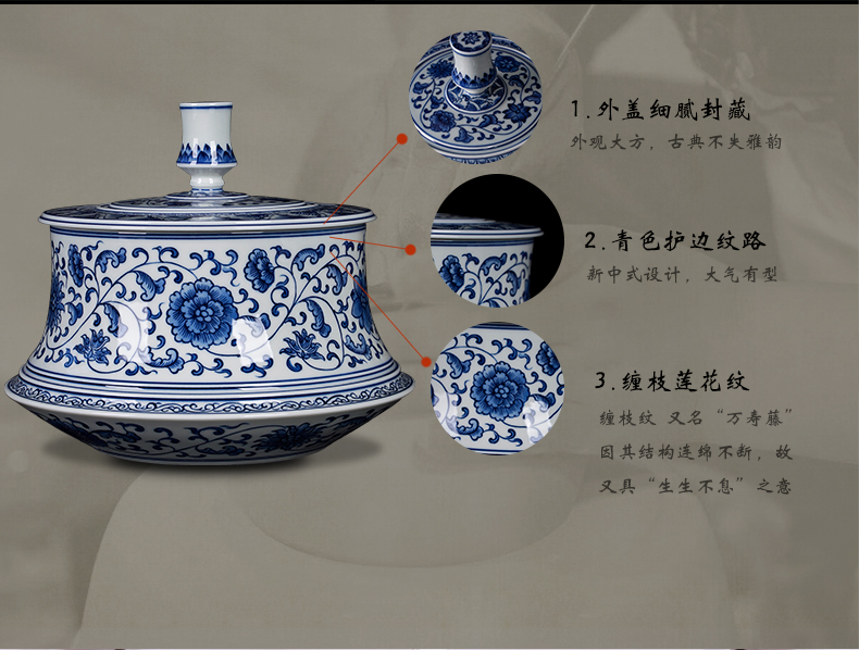 The New Chinese blue and white porcelain of jingdezhen ceramics bound lotus flower storage tank of household decorations teahouse tea caddy fixings