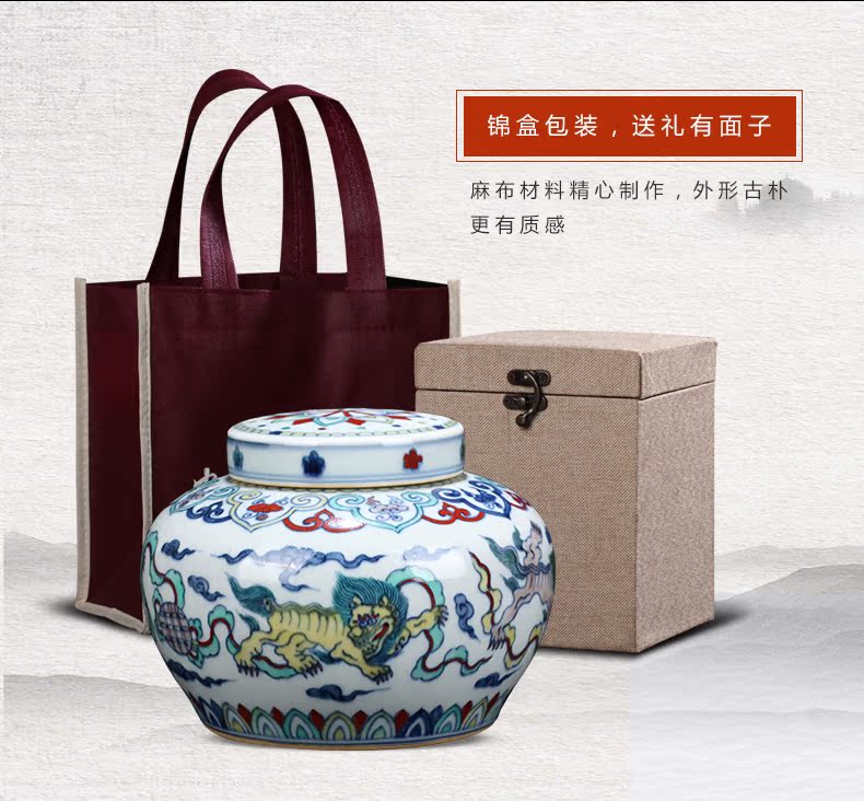 Jingdezhen ceramic new Chinese style maintain color bucket lion dance caddy fixings home sitting room tea tea POTS