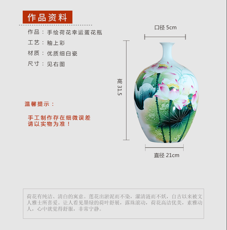 Jingdezhen ceramics furnishing articles household act the role ofing is tasted I and contracted famous masterpieces hand - made decorative vase in the living room