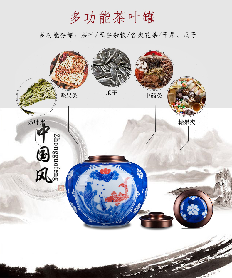 Blue and white porcelain of jingdezhen ceramics from year to year more loose tea caddy fixings storage teahouse tea as cans accessories furnishing articles