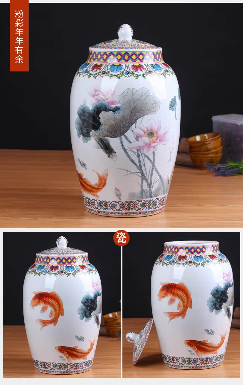 Jingdezhen ceramic new Chinese style household barrel ricer box sitting room kitchen general storage can act the role ofing is tasted furnishing articles